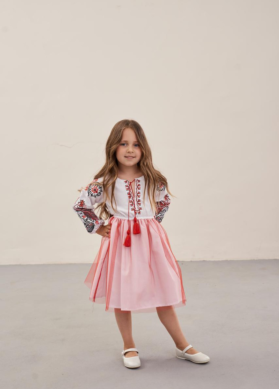 Біла плаття вишиванка для дівчинки "жар-птиця" MEREZHKA візерунок українська символіка бавовна (258287707)