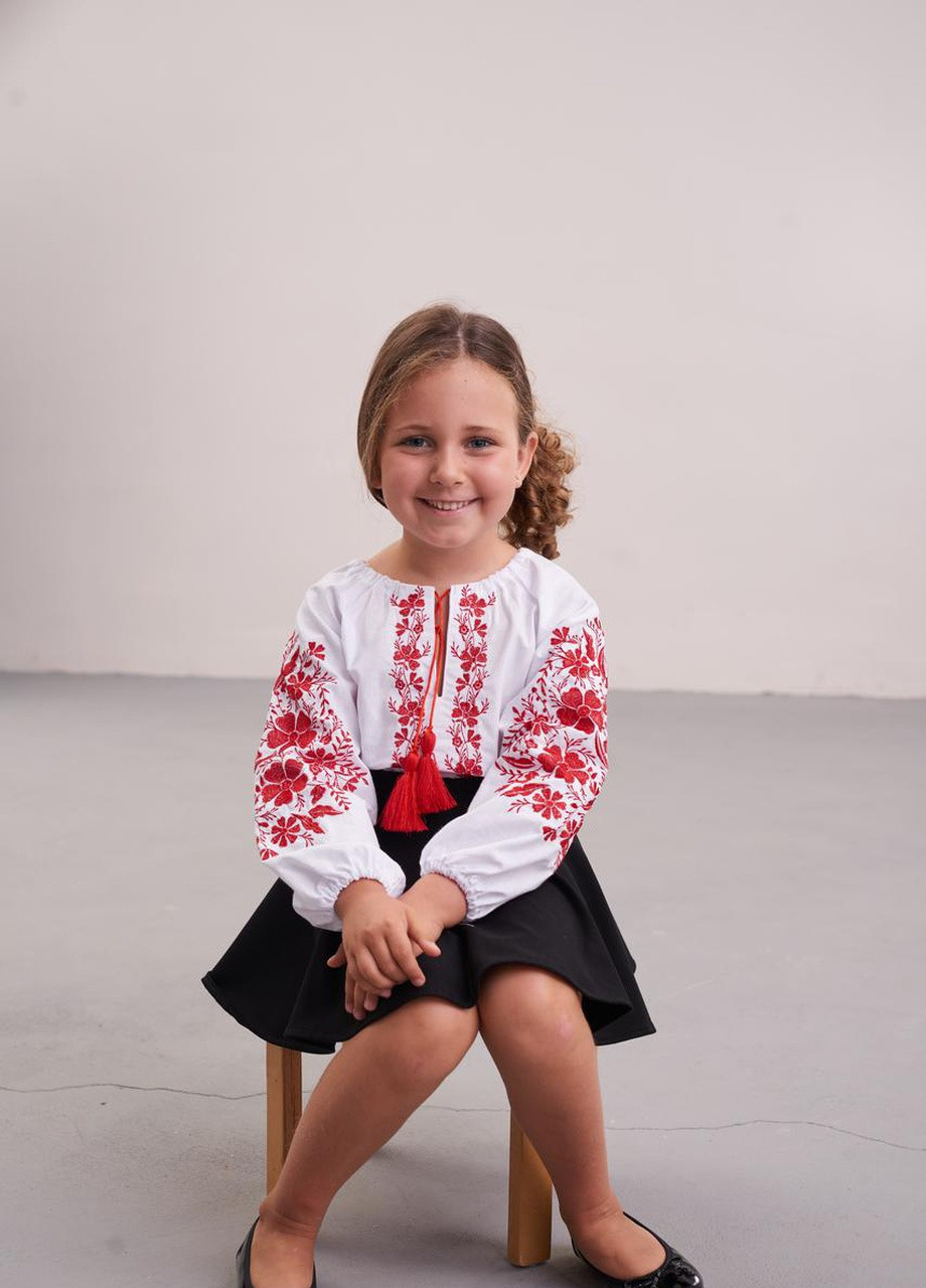 Вишиванка для дівчинки "Фіалка" (бязь) MEREZHKA украинская символика белая кэжуал бязь