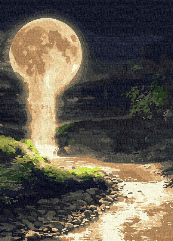 Картина по номерам. Лунный водопад с красками металлик. 50х50. KHO5033. Идейка (258289338)