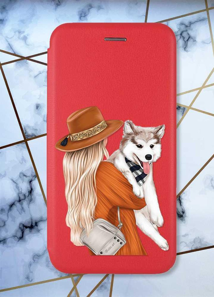 Чехол-книжка с рисунком для Samsung Galaxy A30 (2019) A305/A20 Красный; Девушка с собачкой (принт 115) G-Case (258288433)