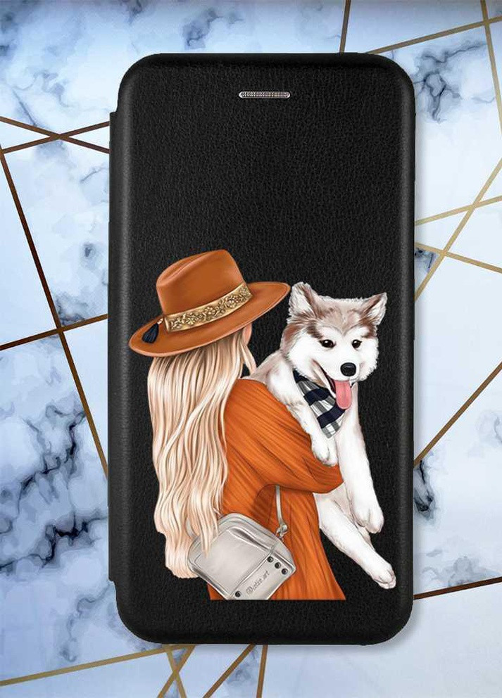 Чехол-книжка с рисунком для Samsung Galaxy A03/A035 Черный; Девушка с собачкой (принт 115) G-Case (258288476)