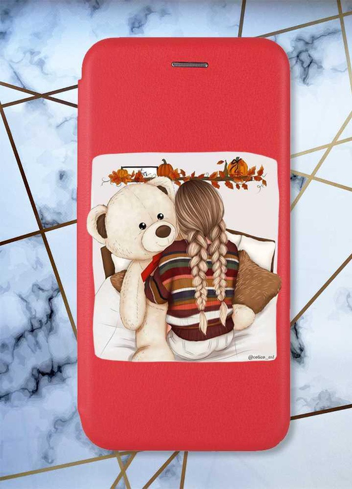 Чохол-книжка з малюнком для Samsung Galaxy A50 (2019) A505/A30s Червоний; Дівчинка з ведмедиком (принт 117) G-Case (258289135)
