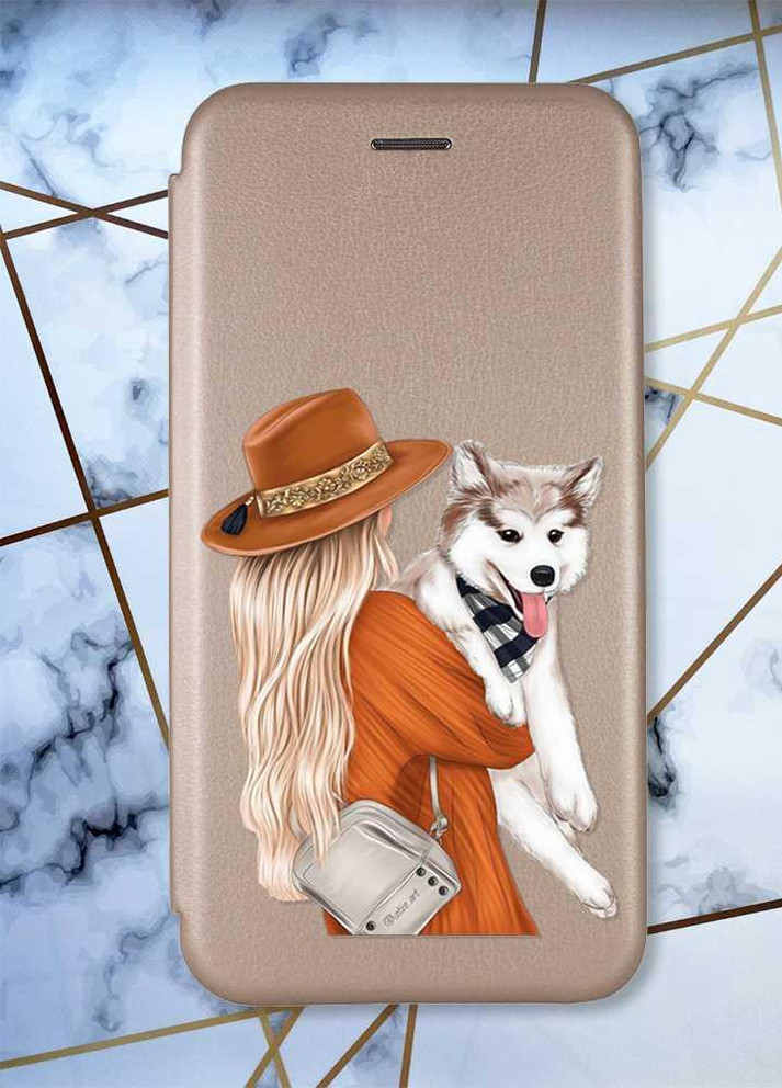 Чехол-книжка с рисунком для Samsung Galaxy A03s Золотой; Девушка с собачкой (принт 115) G-Case (258289203)