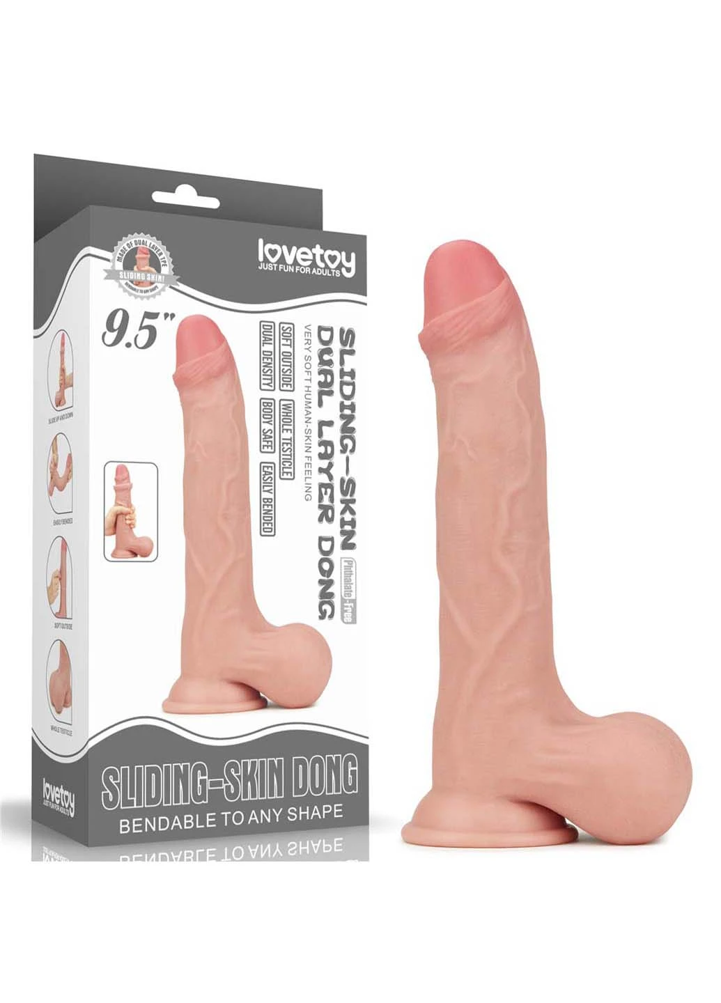 Фаллоимитатор на присоске Sliding Skin Dual Layer Dong Whole Testicle 9.0 Lovetoy (258290907)
