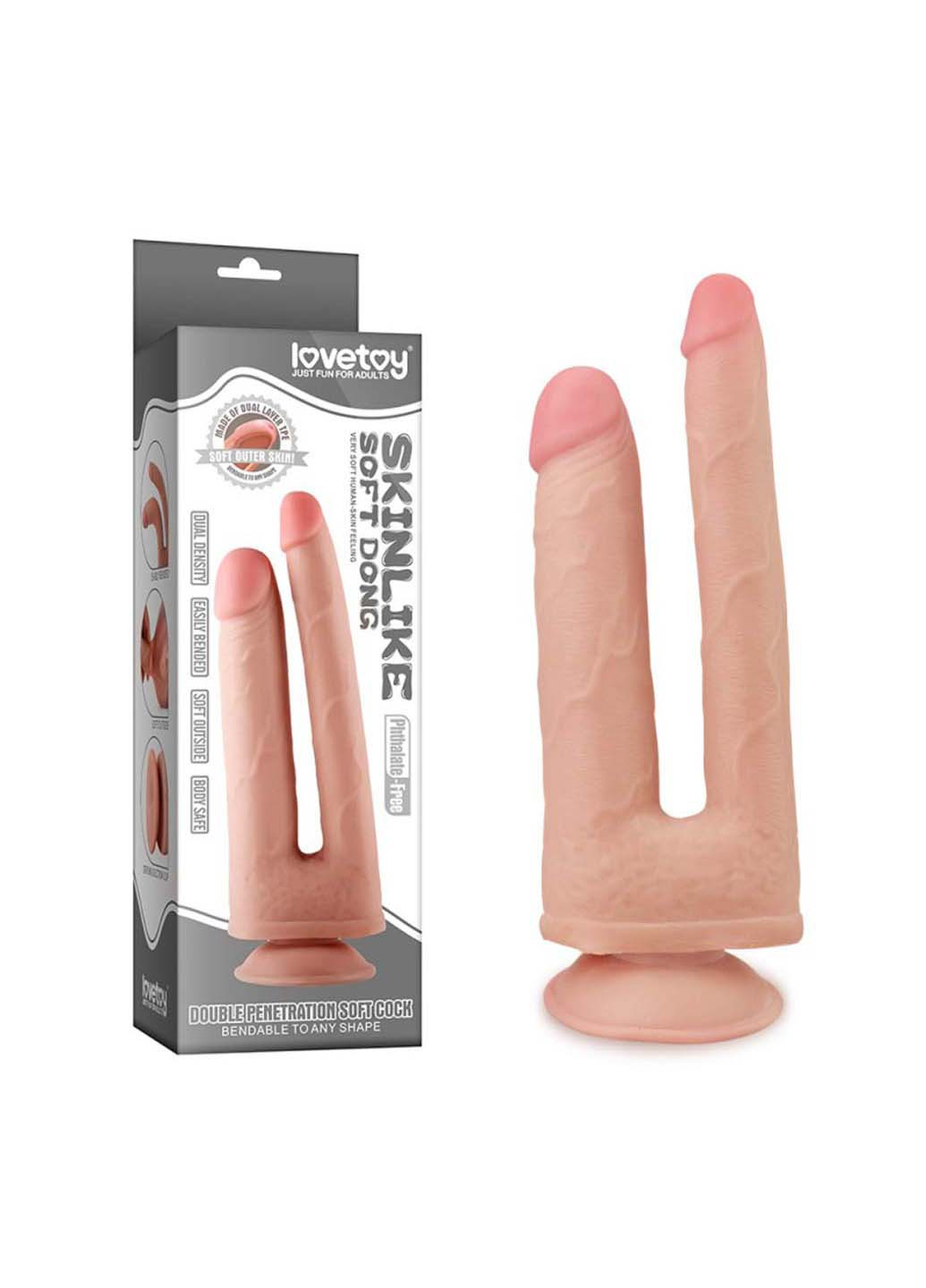 Подвійний фалоімітатор на присосці Skinlike Double Penetration Soft Cock Lovetoy (258290937)