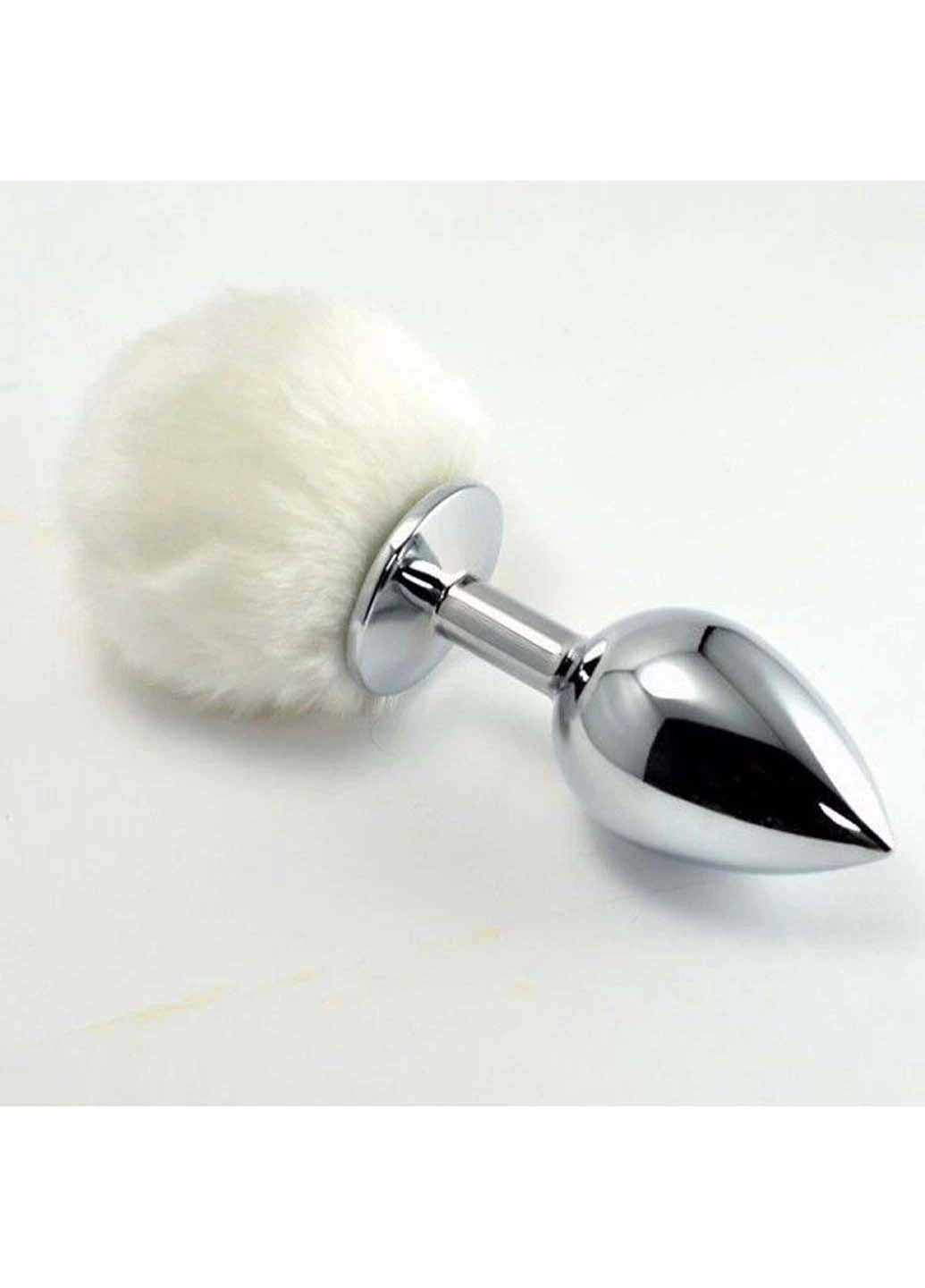 Большая металлическая пробка с белым пушком Pompon Metal Plug Large Silver Lovetoy (258290943)