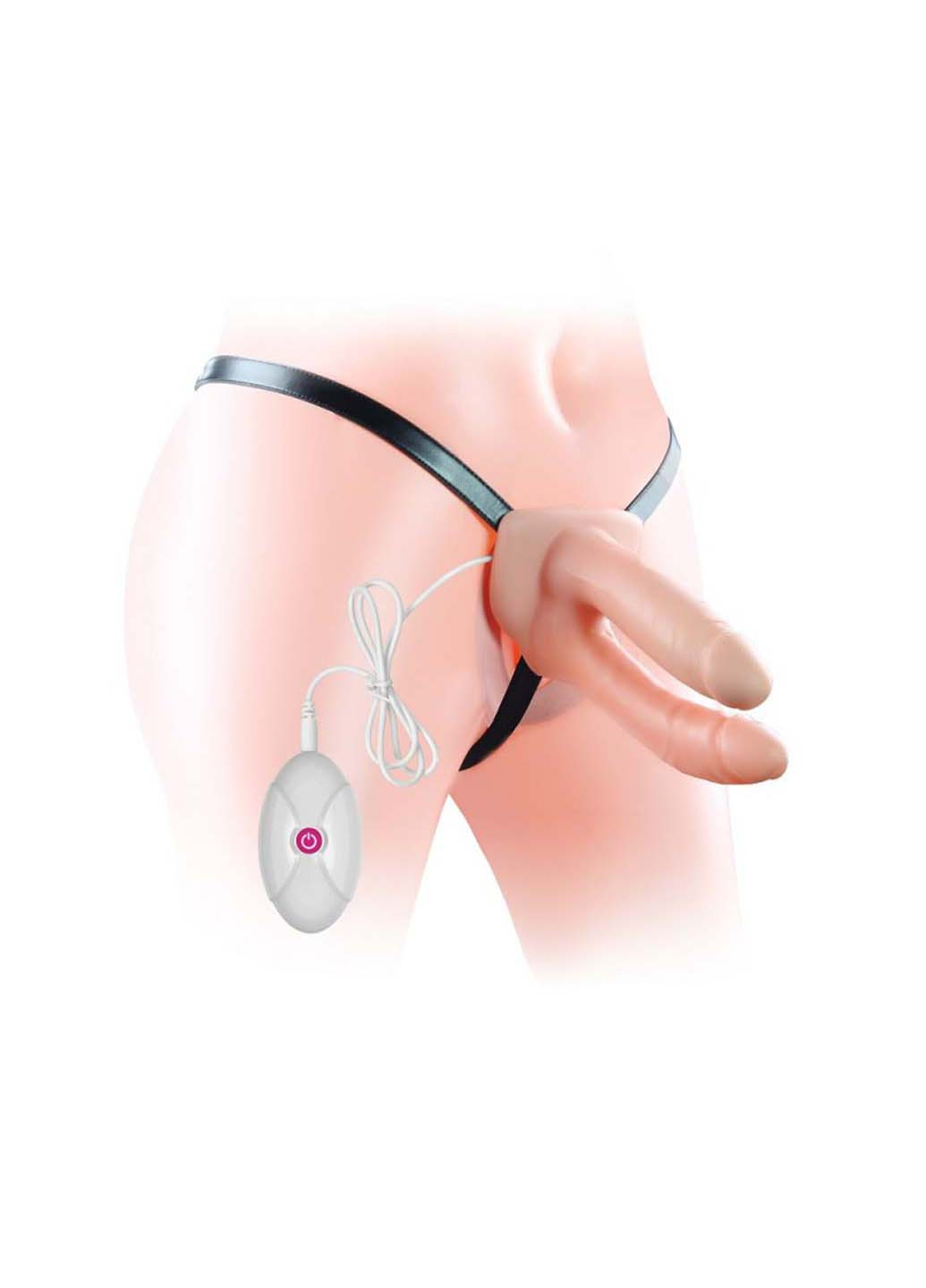 Двойной страпон с вибрацией Vibrating Unisex Hollow Strap On Lovetoy (258290948)
