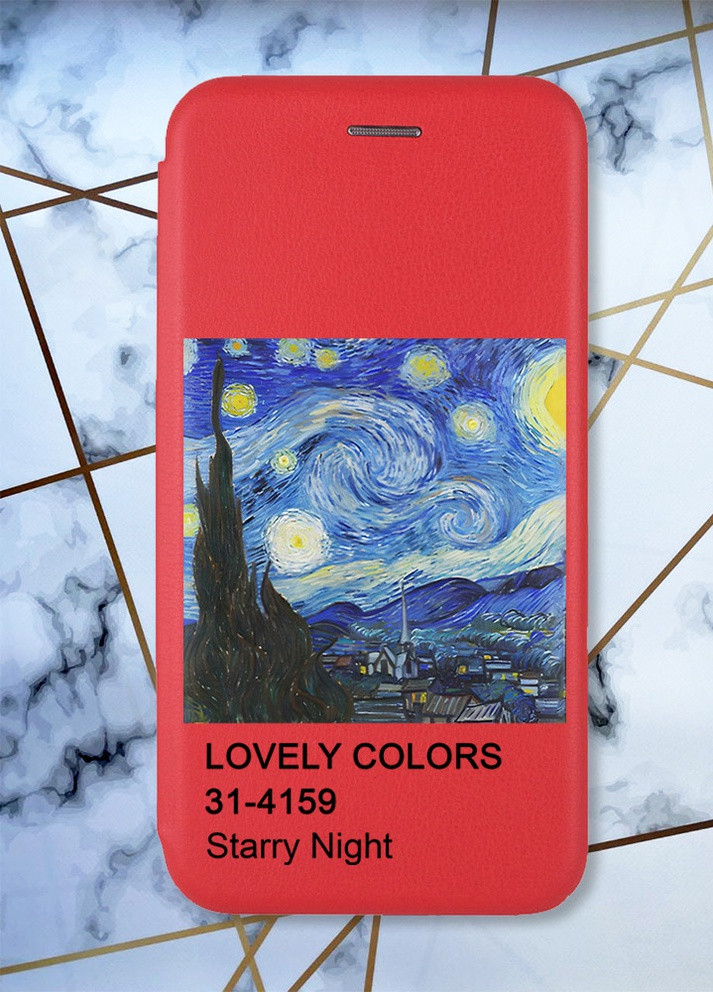 Чехол-книжка с рисунком для Samsung Galaxy A72 (A725) Красный; Звездная ночь (принт 74) G-Case (258307689)