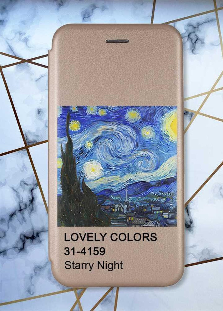 Чехол-книжка с рисунком для Samsung Galaxy A52 Золотой; Звездная ночь (принт 74) G-Case (258308789)