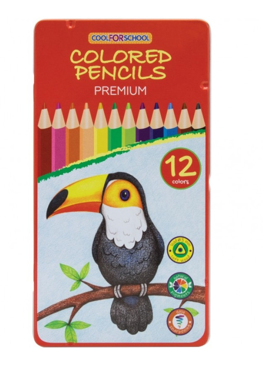 Набір кольорових олівців CFS Premium "Папуга" 12шт тригранні з місцем д/підпису в метал пеналі NaNa (258321233)