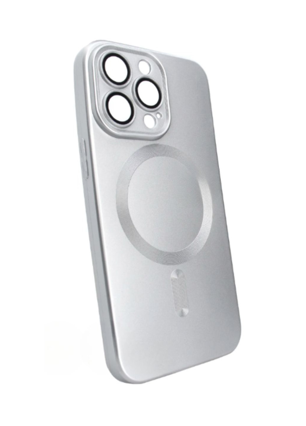 Чохол матовий Silicone with MagSafe для iPhone 14 Pro Max із захісними лінзами на камеру Silver No Brand (258386598)