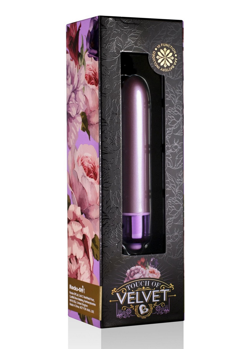 Віброкуля RO-90mm Touch of Velvet Soft Lilac матова, 10 режимів роботи, на батарейці Rocks-Off (258354247)