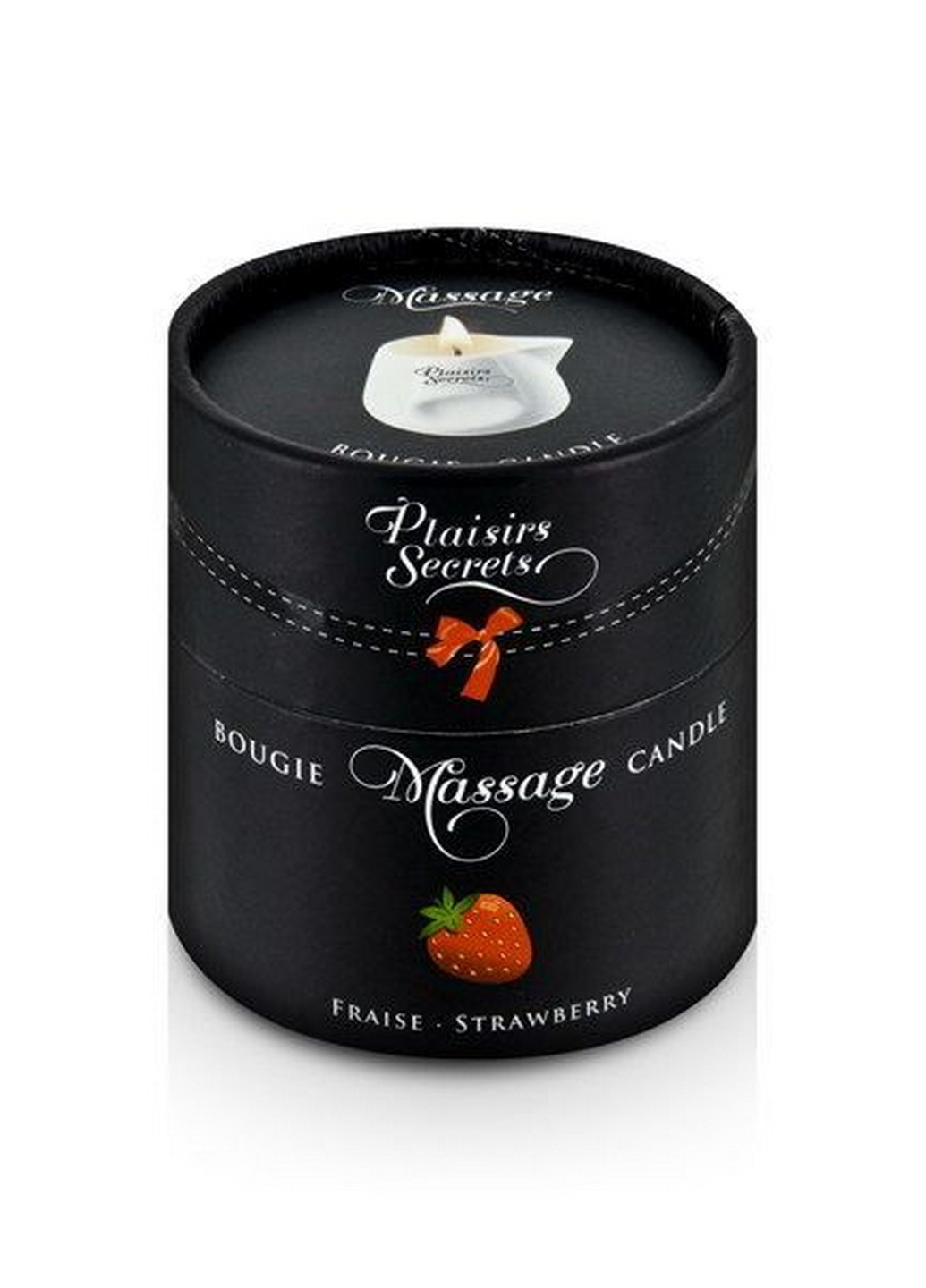 Масажна свічка Strawberry подарункова упаковка, керамічна посудина Plaisirs Secrets (258353234)