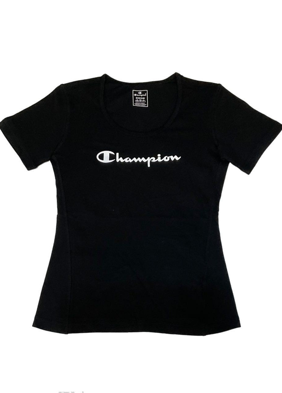 Черная летняя футболка женская оригинал размер м цвет черный с коротким рукавом Champion