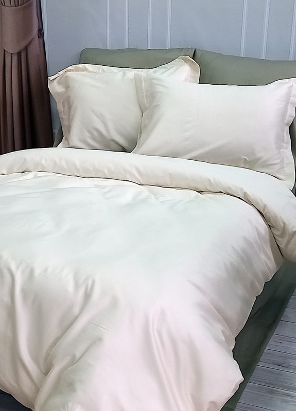 Постельное белье MERISET ДУЭТ MILK CHAMPAGNE/OLIVE Premium Сатин однотон Двуспальное на резинке No Brand (258386077)