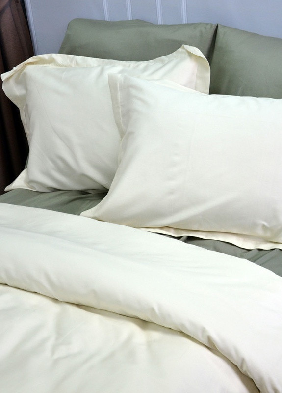 Постельное белье MERISET ДУЭТ MILK CHAMPAGNE/OLIVE Premium Сатин однотон Двуспальное на резинке No Brand (258386077)