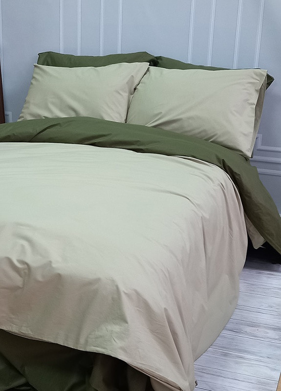 Постельное белье MERISET ДУЭТ Светлая оливка/Темный Хаки Поплін Евро на резинке No Brand (258386064)