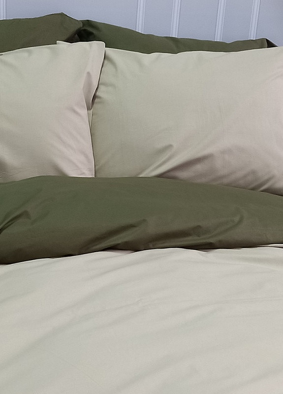 Постельное белье MERISET ДУЭТ Светлая оливка/Темный Хаки Поплін Евро на резинке No Brand (258386064)