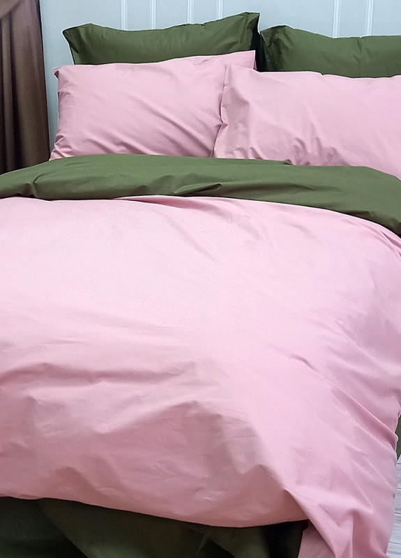 Постельное белье MERISET ДУЭТ Пудра/Темный Хаки Поплін Двуспальное на резинке No Brand (258386109)