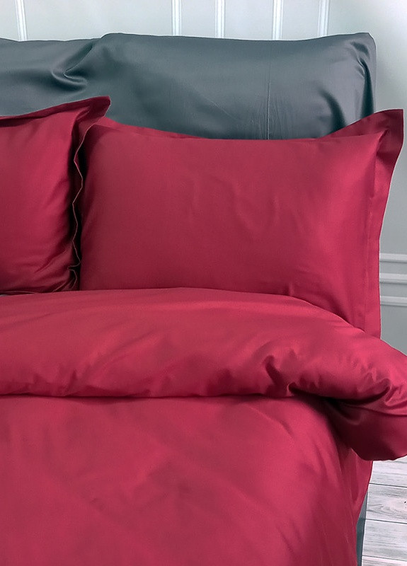 Постельное белье MERISET ДУЭТ ANTHRACITE/WINE BORDO Premium Сатин однотон Полуторное на резинке No Brand (258386083)