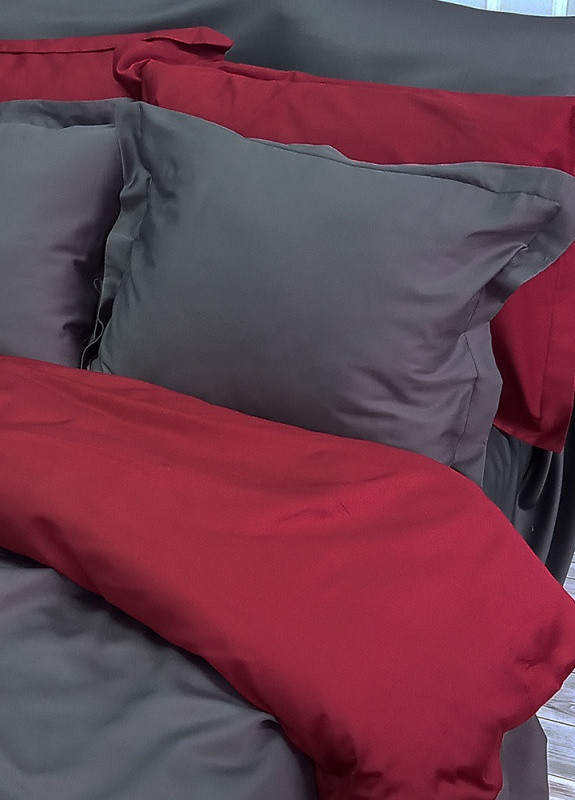 Постельное белье MERISET ДУЭТ ANTHRACITE/WINE BORDO Premium Сатин однотон Полуторное на резинке No Brand (258386083)