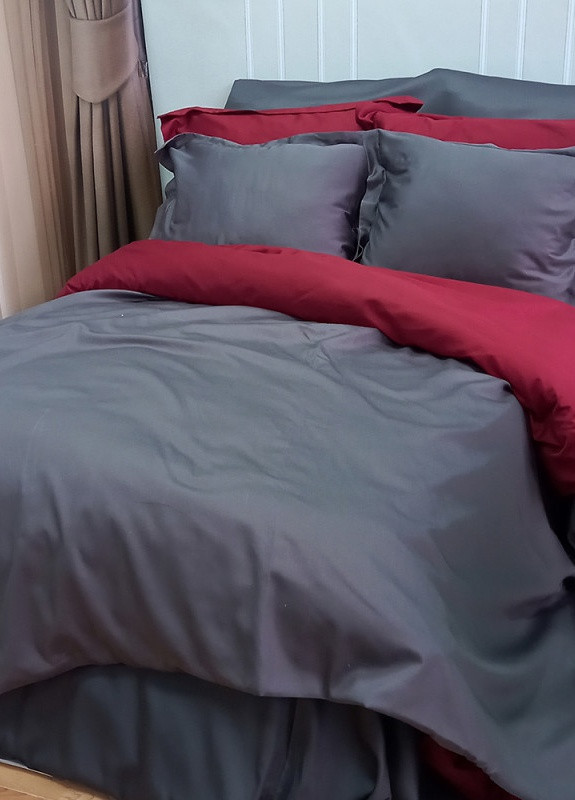 Постельное белье MERISET ДУЭТ ANTHRACITE/WINE BORDO Premium Сатин однотон Евро No Brand (258386098)