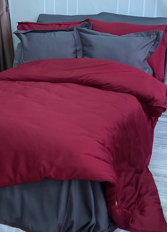 Постельное белье MERISET ДУЭТ ANTHRACITE/WINE BORDO Premium Сатин однотон Евро No Brand (258386098)