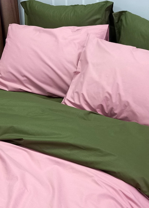 Постельное белье MERISET ДУЭТ Пудра/Темный Хаки Поплін Полуторное на резинке No Brand (258386085)