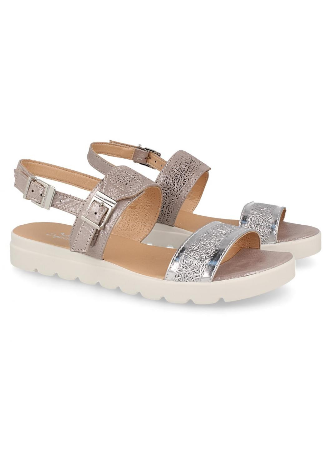 Повседневные женские cандалии 020-f-14 (серебряный/бежевый) Las Espadrillas