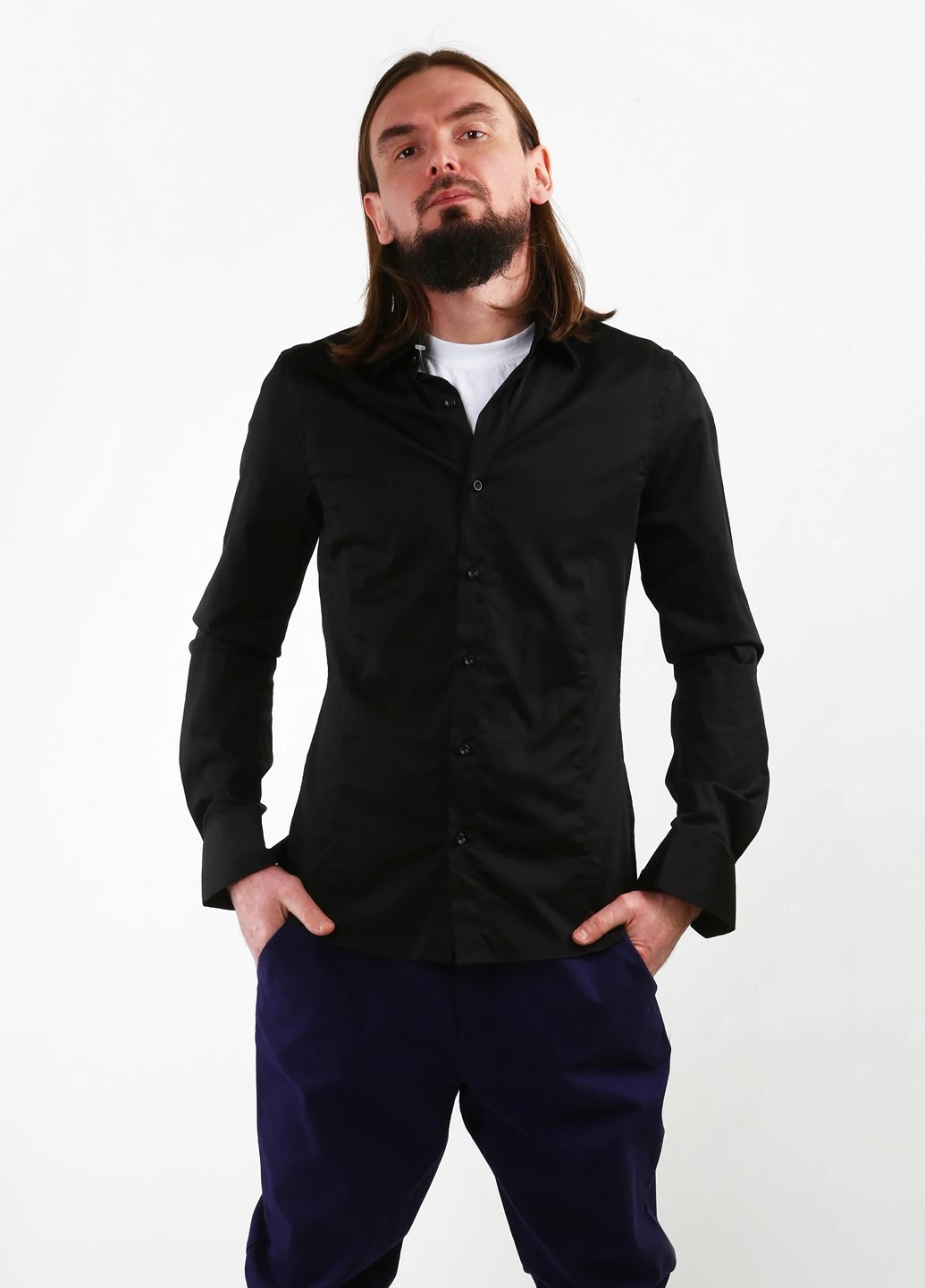 Черная кэжуал рубашка однотонная Guess