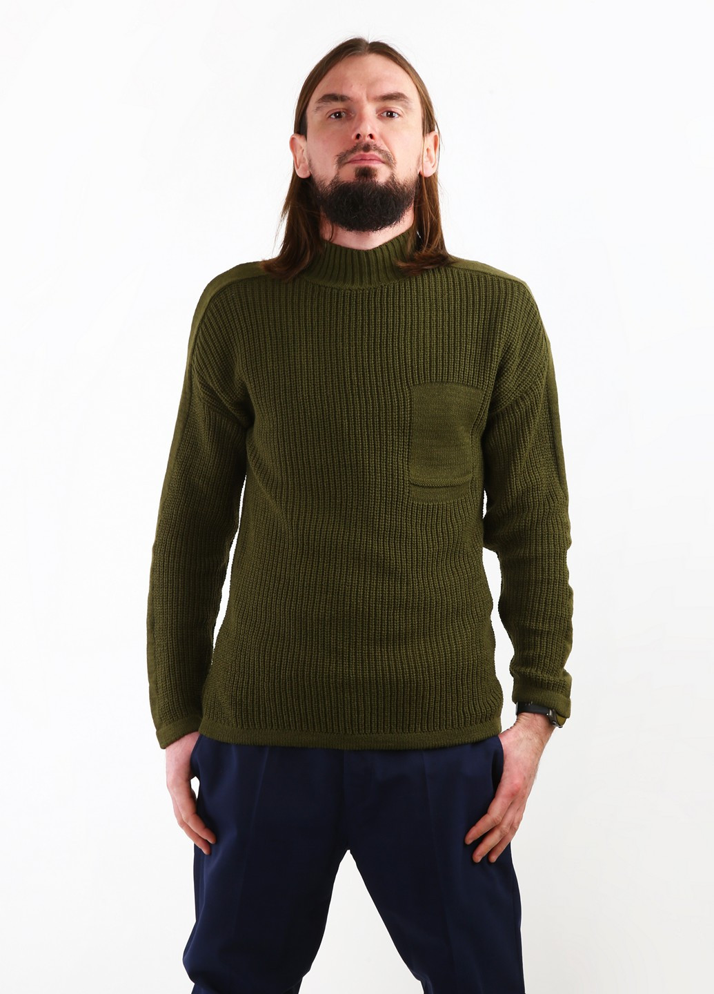 Оливковый (хаки) демисезонный свитер Coton