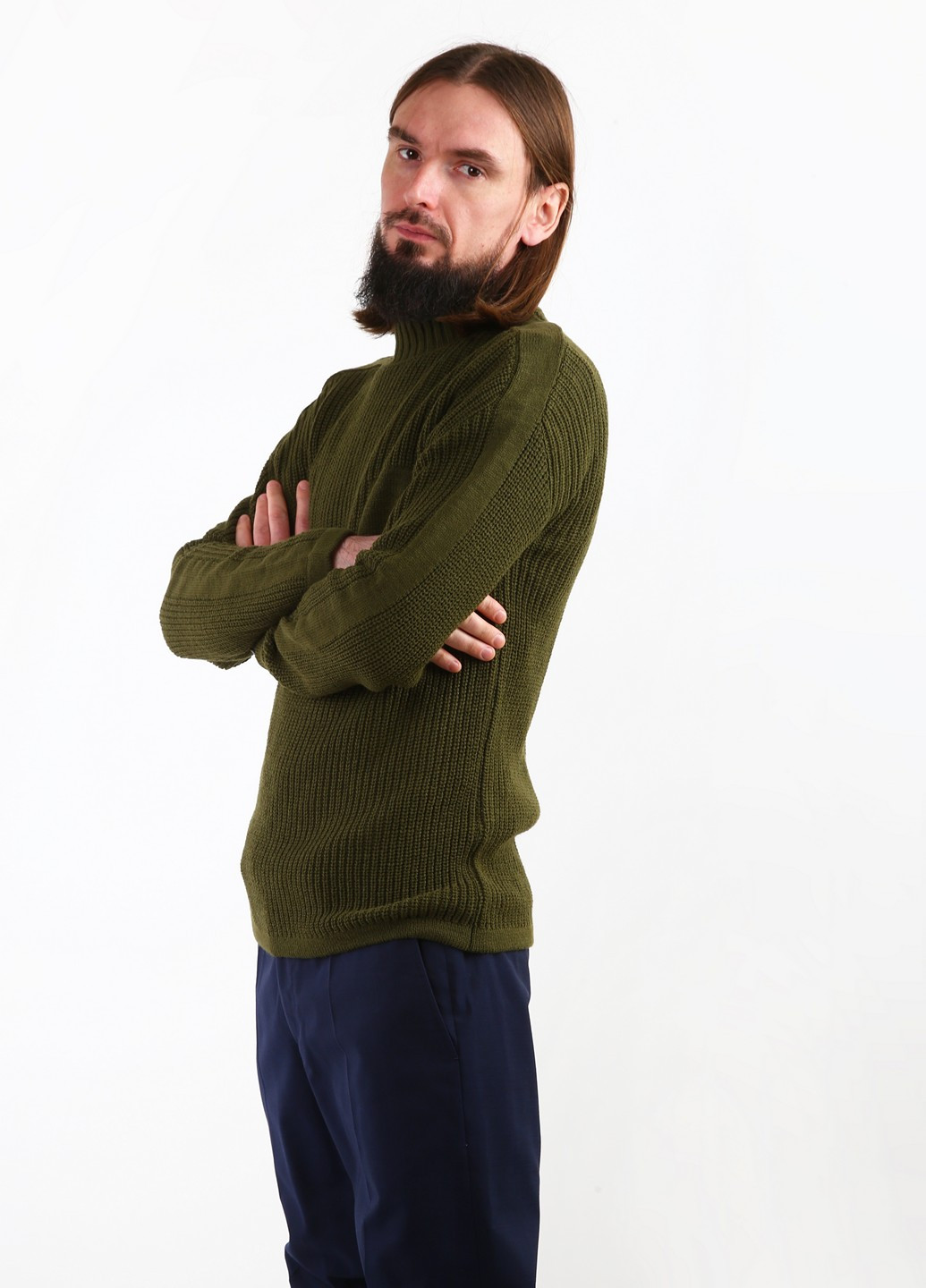 Оливковый (хаки) демисезонный свитер Coton