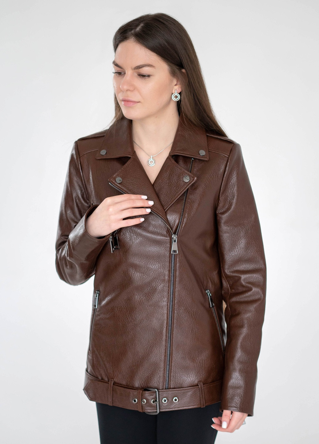 Темно-коричневая демисезонная женская кожаная куртка весна Fabio Monti
