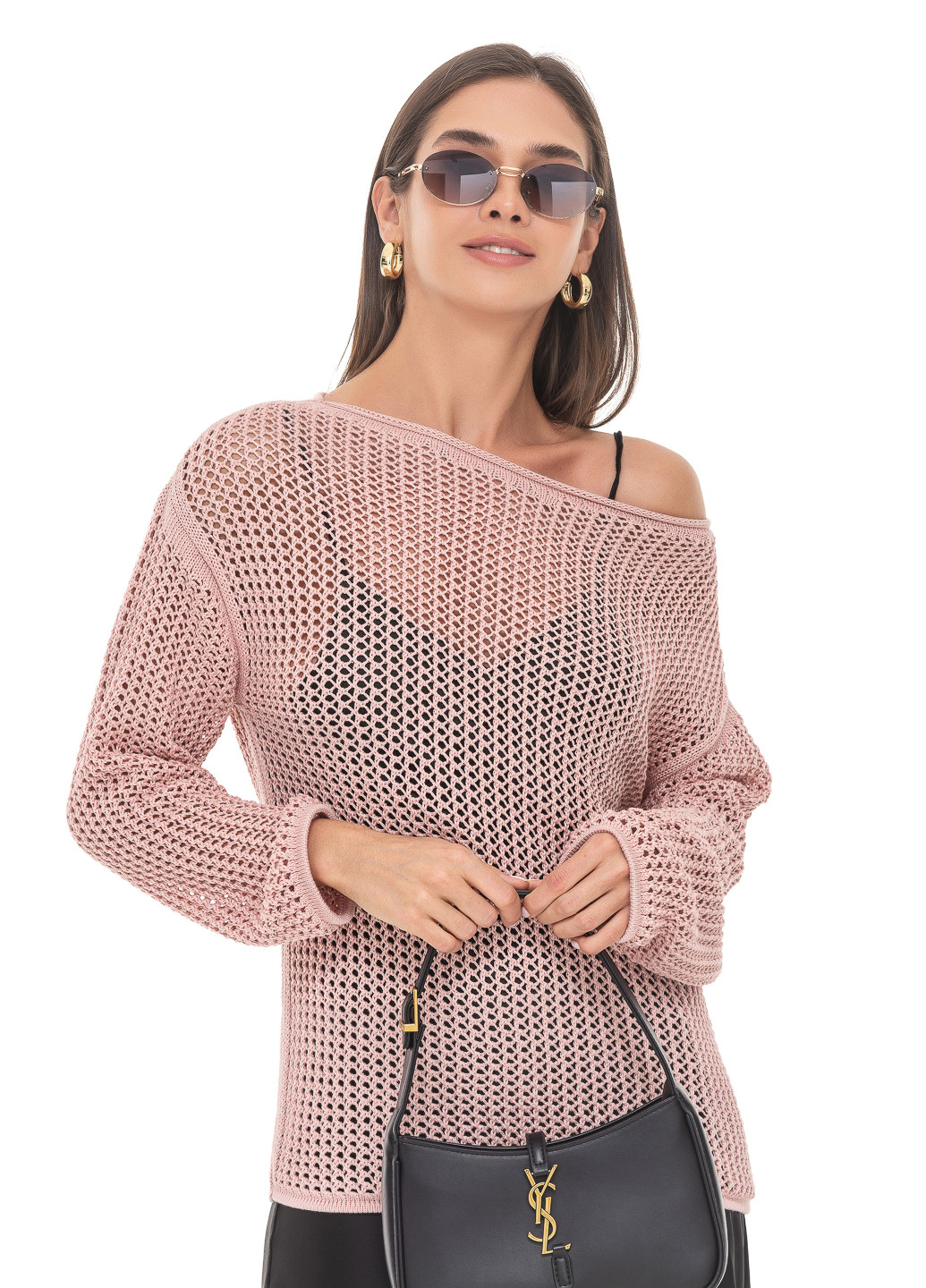 Пудровий ажурний светр SVTR