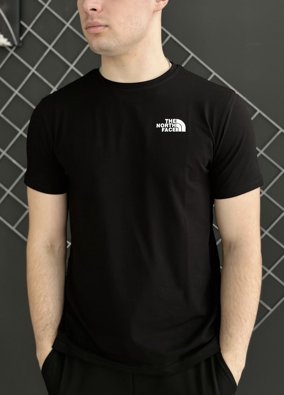 Чорний демісезонний костюм штани чорні tnf (білий лого) + футболка чорна tnf Vakko
