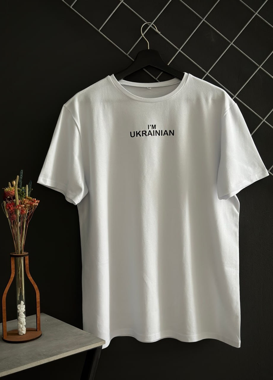Белый демисезонный костюм штаны черные i'm ukrainian (белый лого) + футболка белая i'm ukrainian Vakko