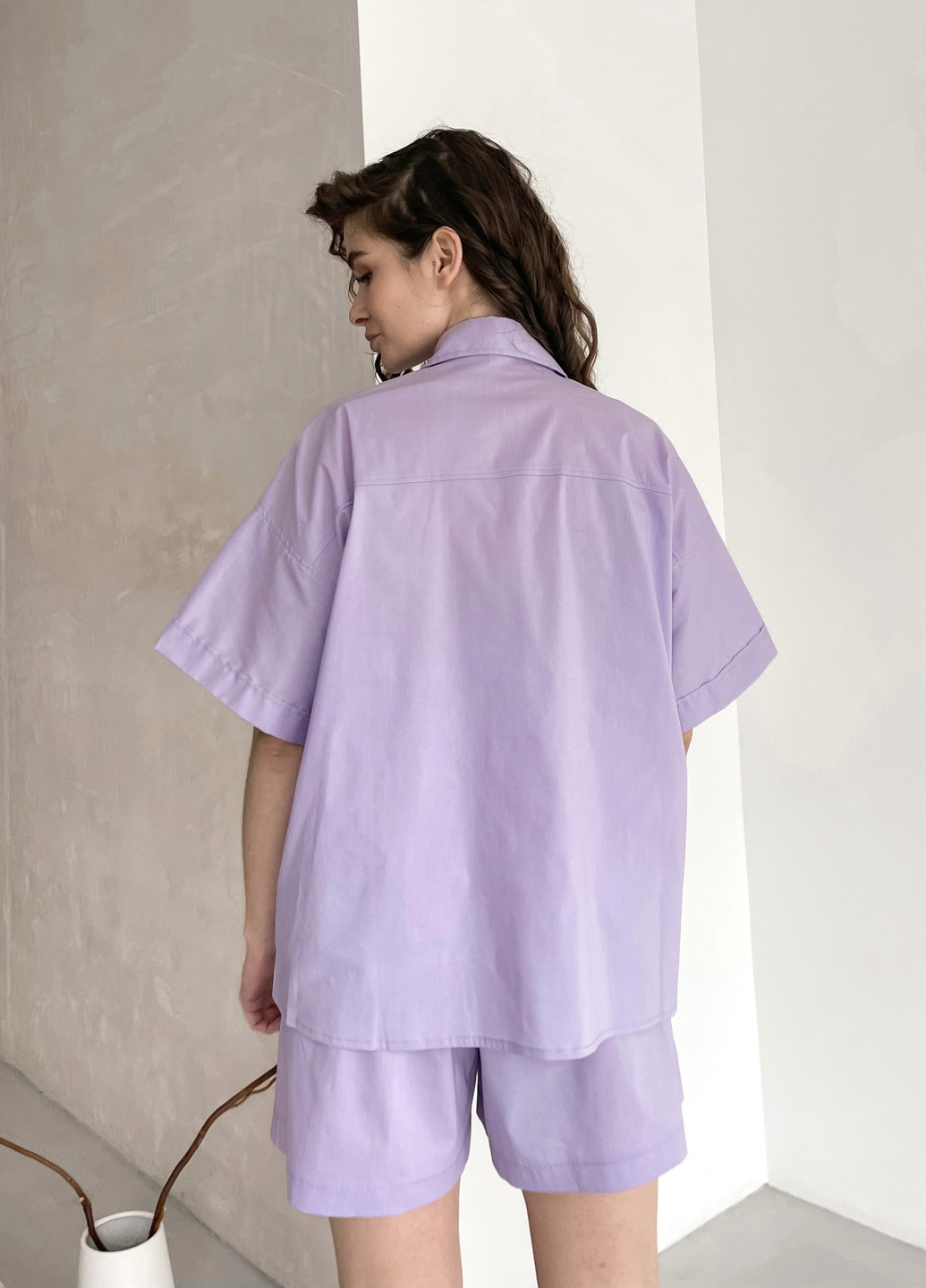 Фиолетовая кэжуал рубашка однотонная Merlini с коротким рукавом