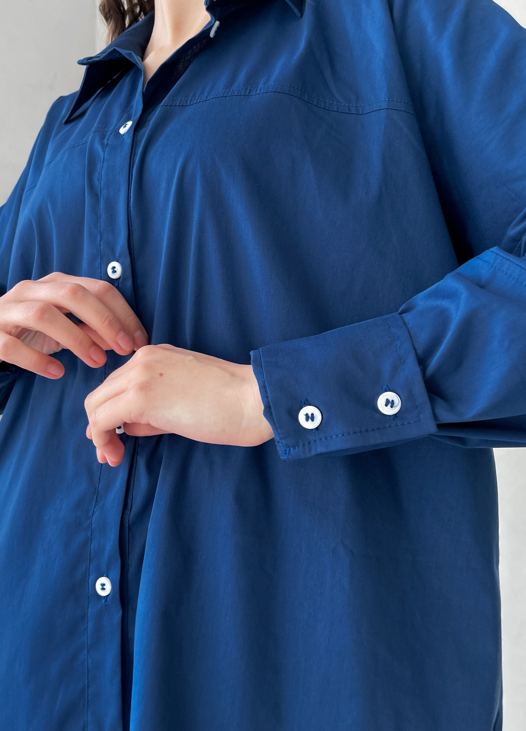 Синяя кэжуал рубашка однотонная Merlini с длинным рукавом