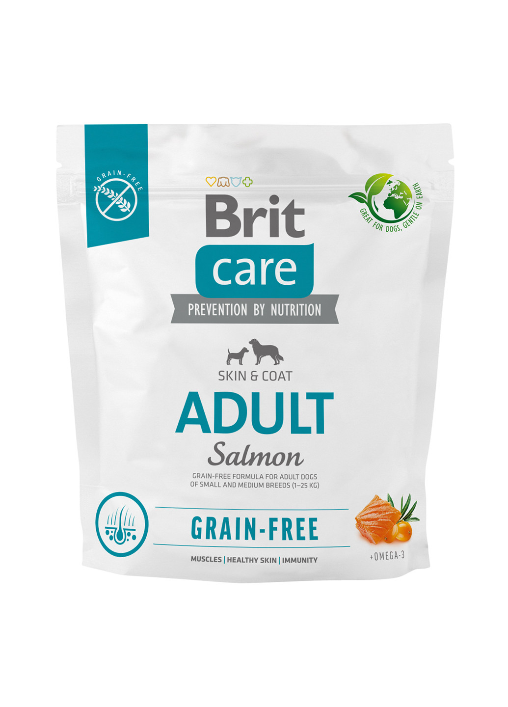 Корм для собак маленьких и средних пород Dog Grain-free Adult беззерновой с лососем, 1 кг Brit Care (258417156)