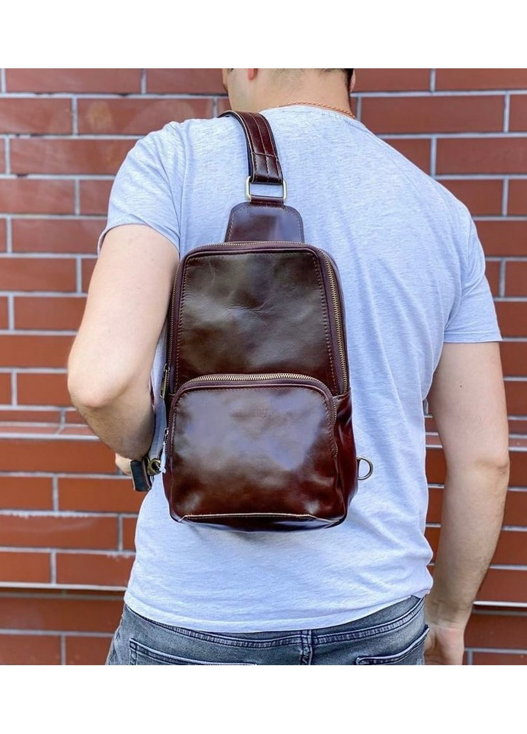 Стильна чоловіча сумка-слінг зі шкіри 31х20х10 см Newery (258415518)