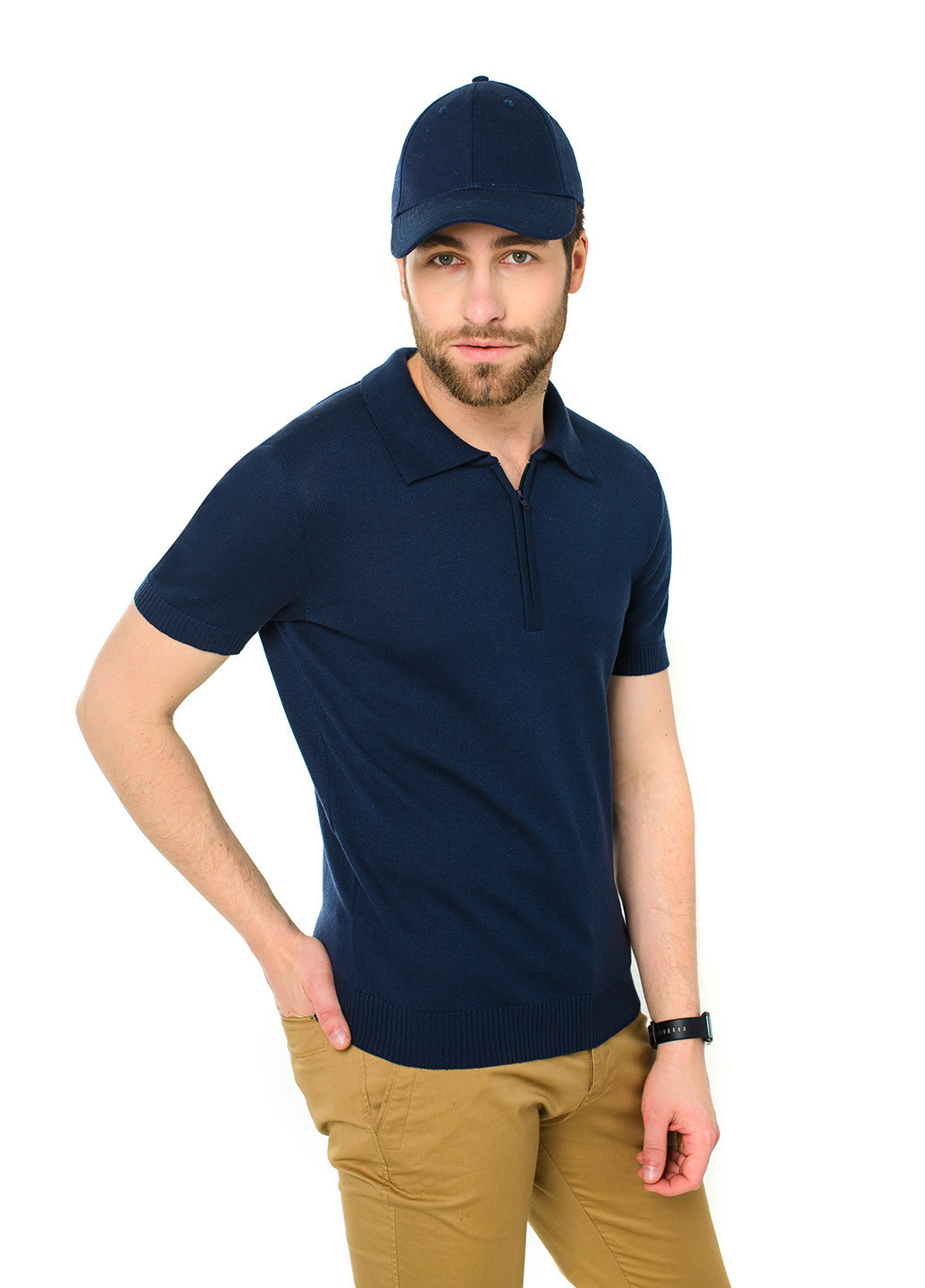 Темно-синяя футболка-джемпер-поло з коротким рукавом для мужчин SVTR