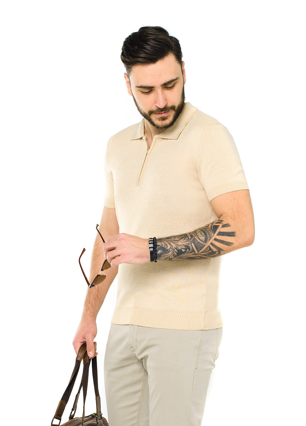 Бежевая футболка-джемпер-поло з коротким рукавом для мужчин SVTR