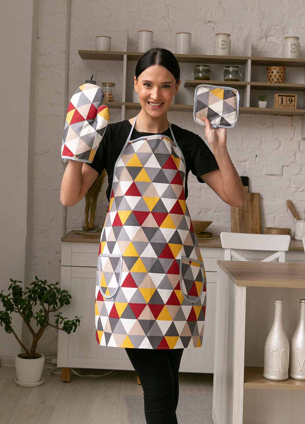 Кухонный набор водоотталкивающий "Триугольник бордо" 3 предмета Homedec - (258457548)