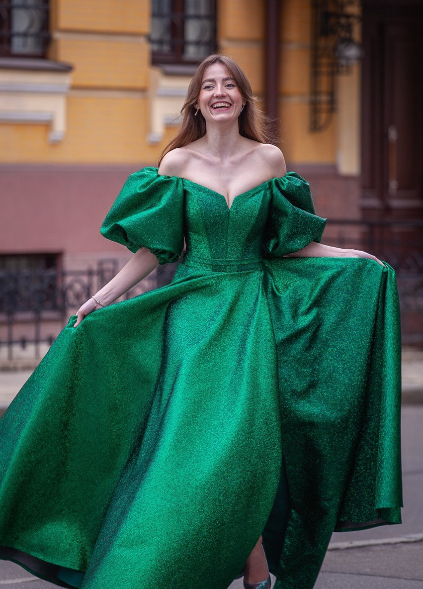 Зеленое вечернее платье с юбкой-солнце, а-силуэт Lolita однотонное