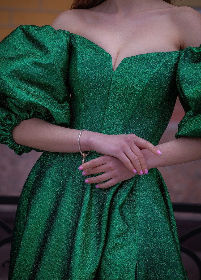 Зеленое вечернее платье с юбкой-солнце, а-силуэт Lolita однотонное