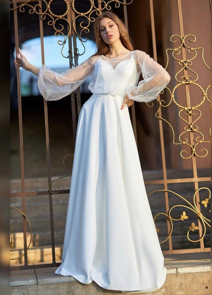 Белое вечернее платье с юбкой-солнце, а-силуэт Lolita однотонное