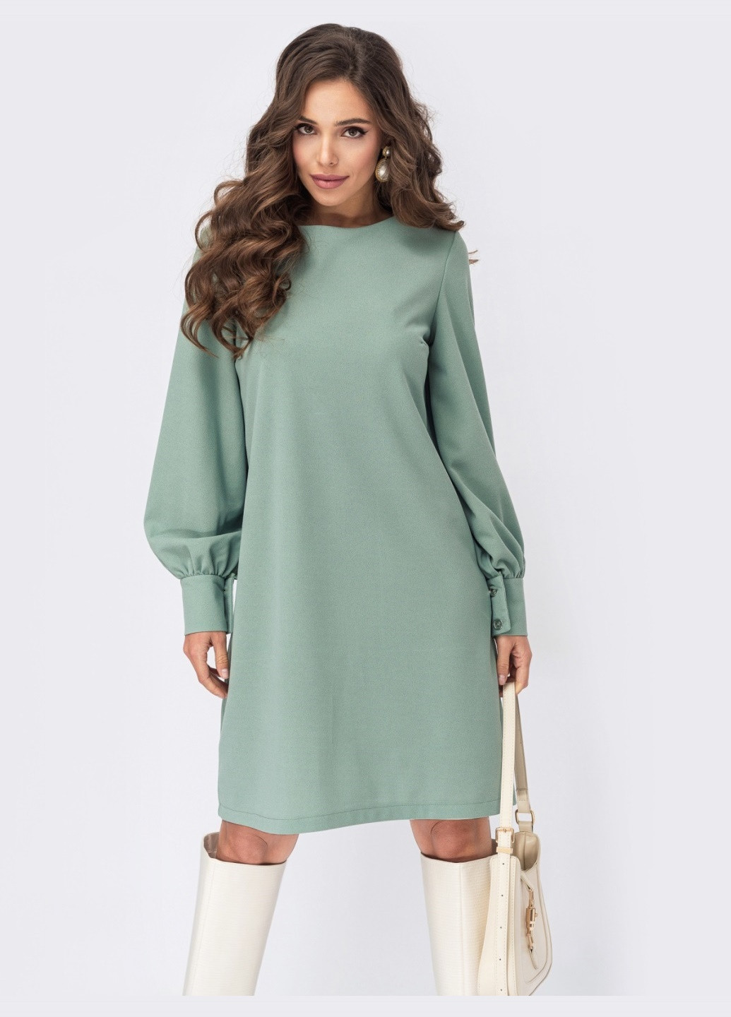 Зеленое зеленое платье а-силуэта с объемными рукавами Dressa