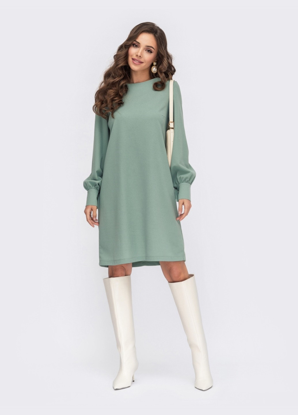 Зеленое зеленое платье а-силуэта с объемными рукавами Dressa