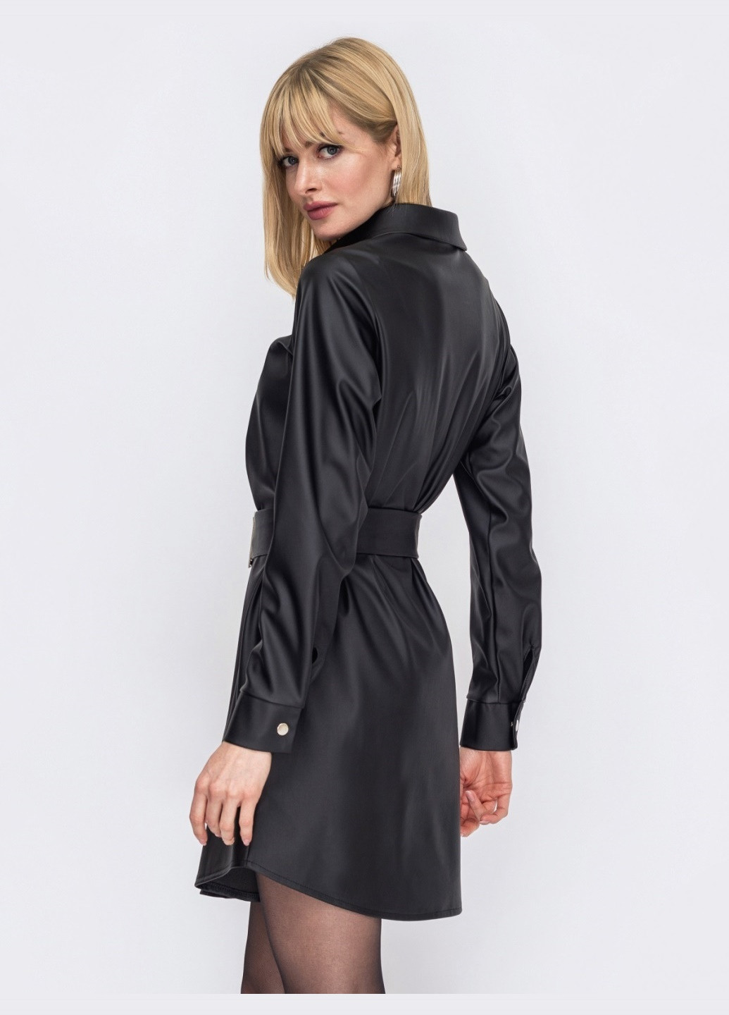 Черное черное платье-рубашка из экокожи Dressa