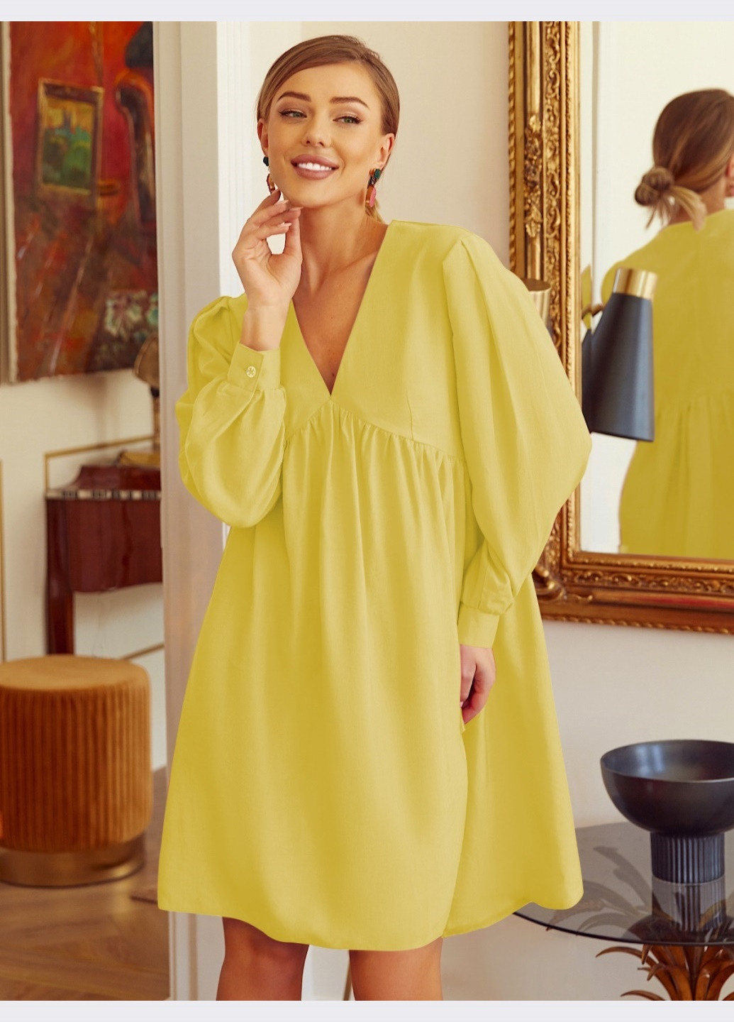 Желтое льняное платье свободного кроя жёлтое Dressa